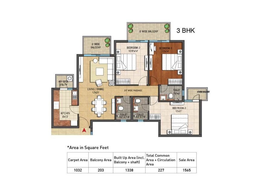 Hero Homes 3BHK flats for sale in Mohali Floor Plan