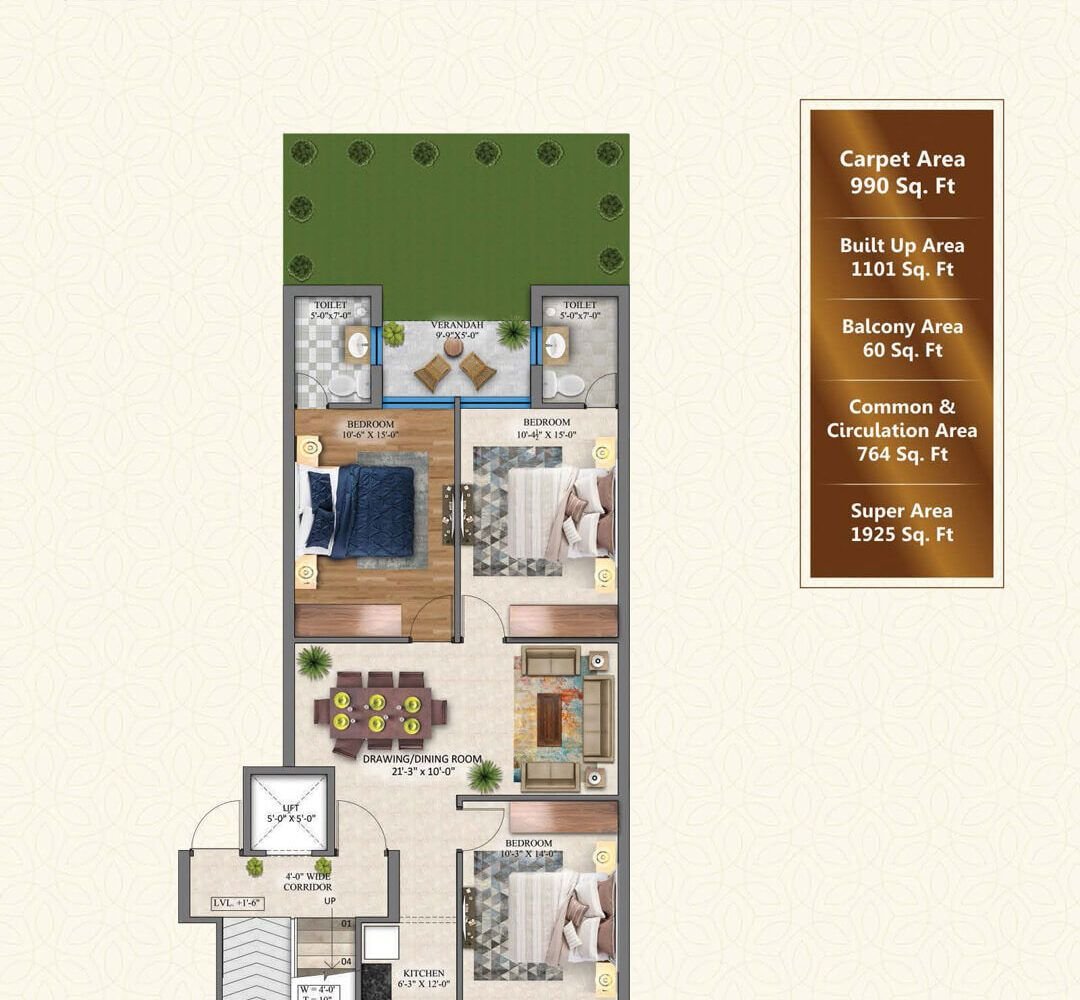 3bhk Block - Ground Floor Plan