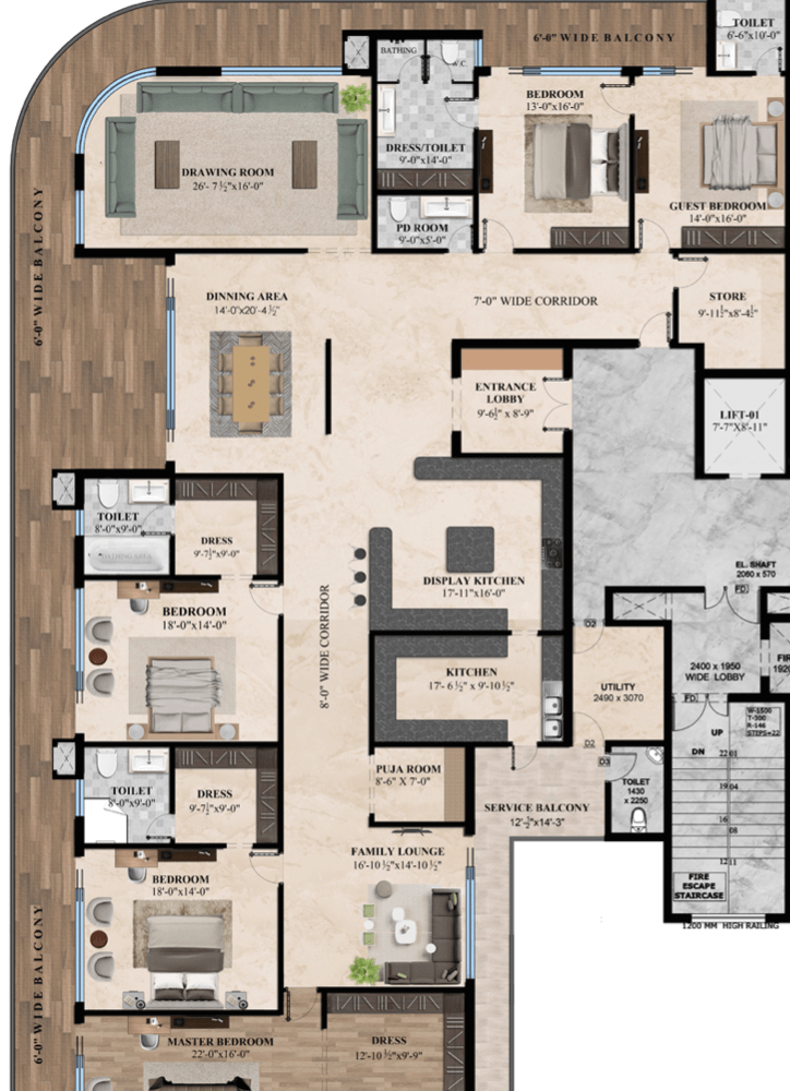 5+1 BHK Presidential Floor Plan