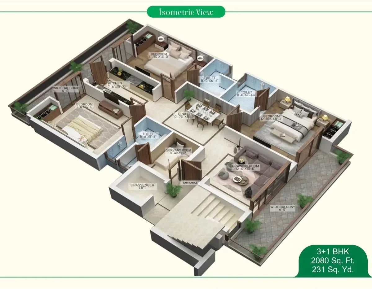 Motia'z Harmony Greens Floor Plan 3+1BHK 2080 Sq.ft.