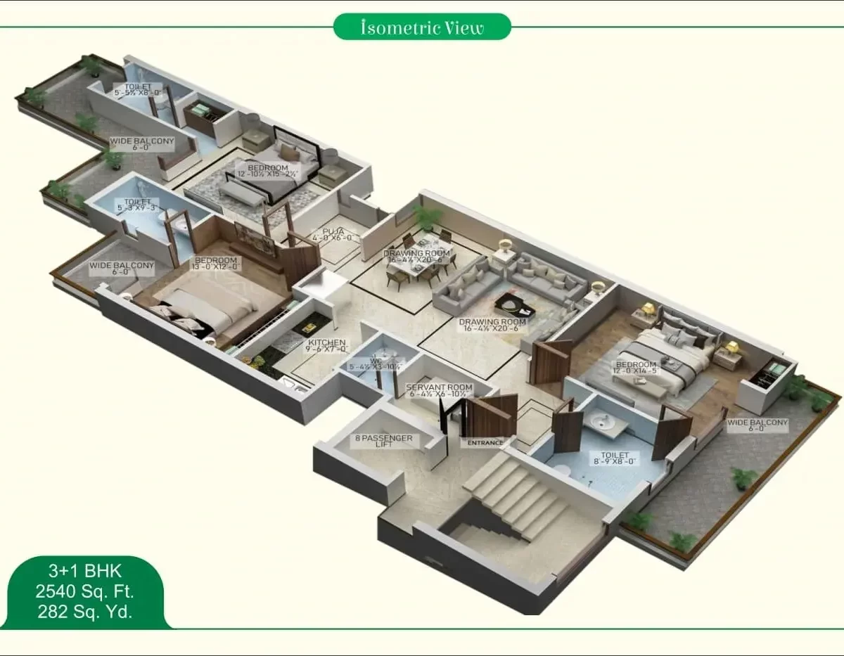 Motia'z Harmony Greens Floor Plan 3+1BHK 2540 Sq.ft.