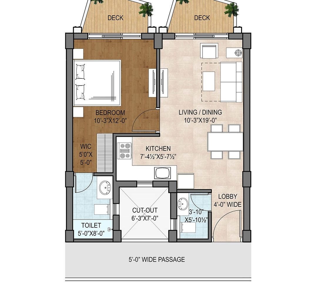 Sushma Elementa Floor Plan 1BHK-880 Sq.ft.