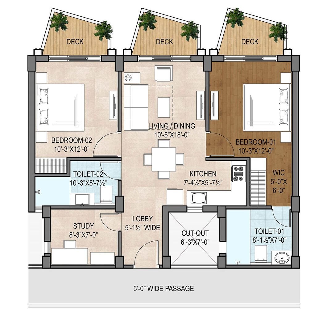 Sushma Elementa Floor Plan 2BHK-1385 Sq.ft.