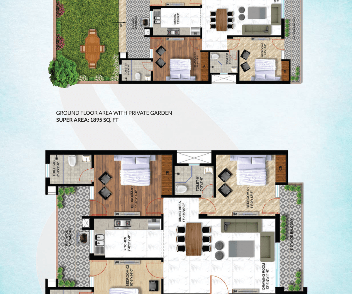 PARK EAST Floor Plan 3 BHK